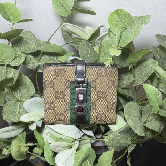Vintage Gucci GG Wallet Push Lock Monogram Pre-Loved Supreme Jackie 1961 Compact